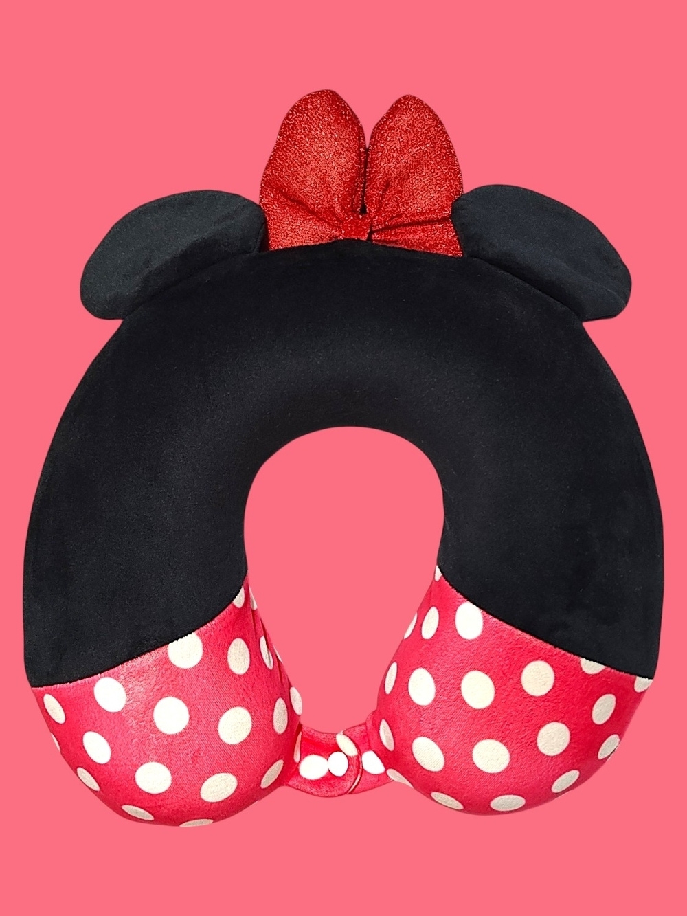 Disney Minnie Mouse Neck Pillow😴Pink w/ White Polkadots & Red Bowtie🎀